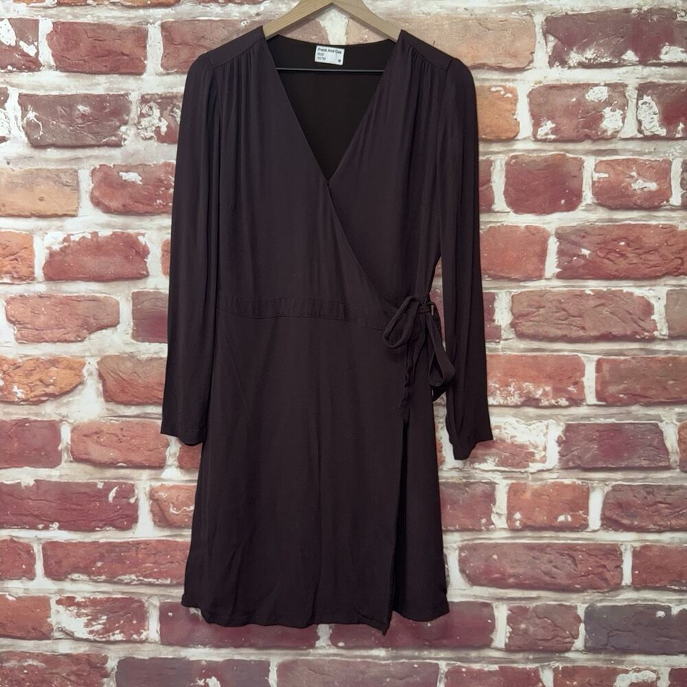 Frank And Oak Wrap Dress Women's Medium Brown Side Tie Casual Career Minimalist
